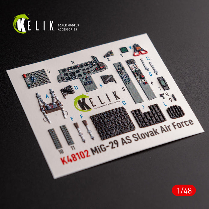 Mig-29AS. Interior 3D Decals (for Academy Aircraft model kit) Scale 1:48 KeliK K48102