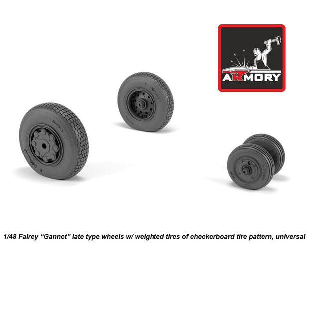 1/48 Fairey Gannet late type wheels w/ weighted tires of checkerboard tire pattern Scale 1:48 Armory Models AR AW48411