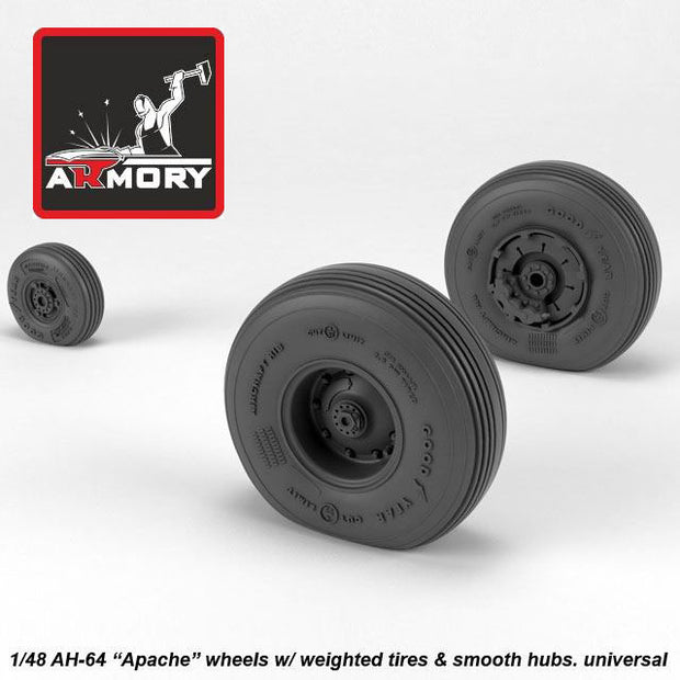 1/48 AH-64 Apache wheels w/ weighted tires, smooth hubs Scale 1:48 Armory Models AR AW48330