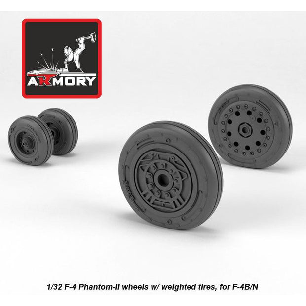 1/32 F-4 Phantom-II wheels w/ weighted tires, early Scale 1:32 Armory Models AR AW32306