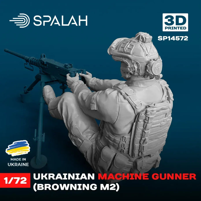 Spalah SP14572 Ukrainian Machine Gunner (Browning M2) Scale Figure Model 1:72 | Detailed 3D Printed Resin Kit