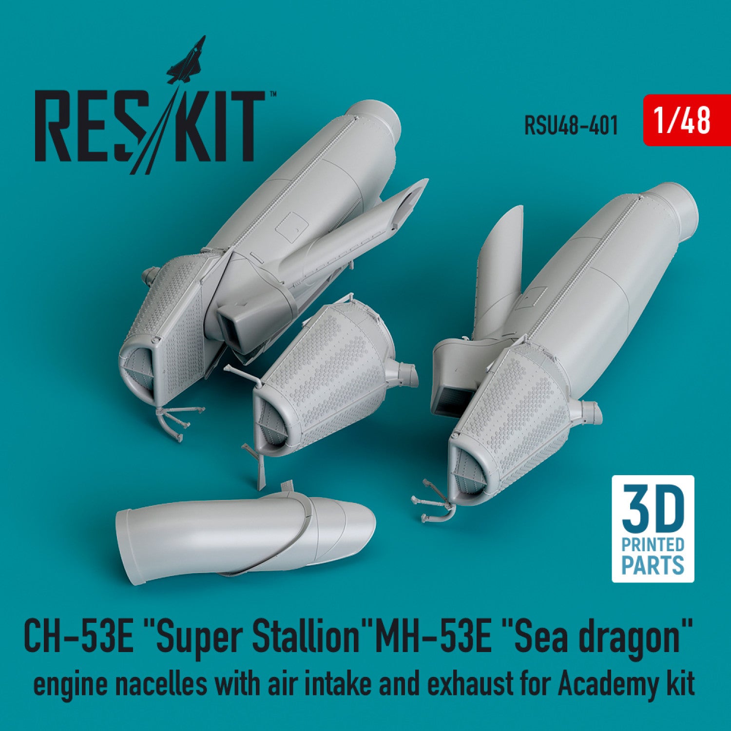 Sikorsky CH-53E Super Stallion, MH-53E Sea Dragon engine nacelles with air intake and Exhaust for Academy kit (3D printed) Scale 1:48 ResKit RSU48-0401