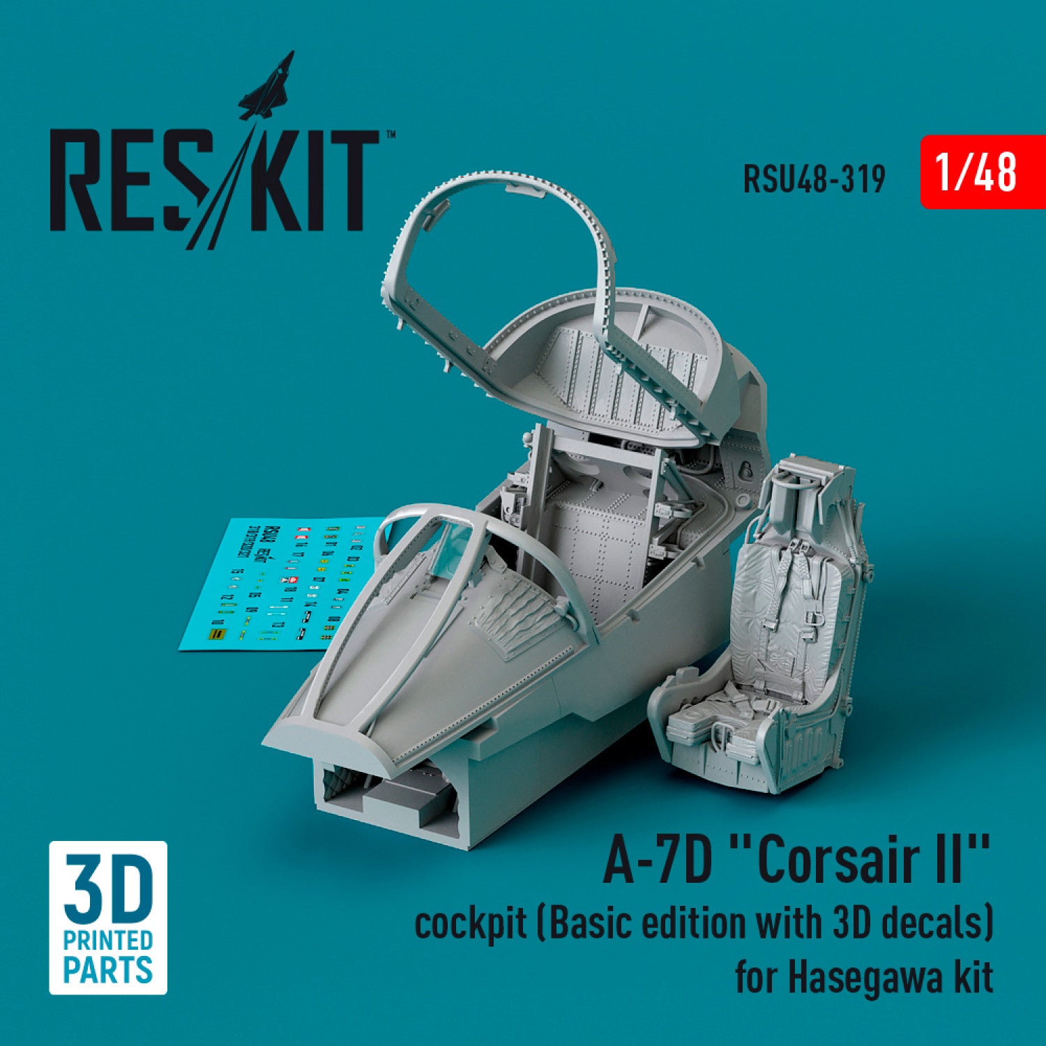 LTV A-7D Corsair II Cockpit (Basic edition with 3D Decals) for Hasegawa kit (3D Printed) Scale 1:48 ResKit RSU48-0319