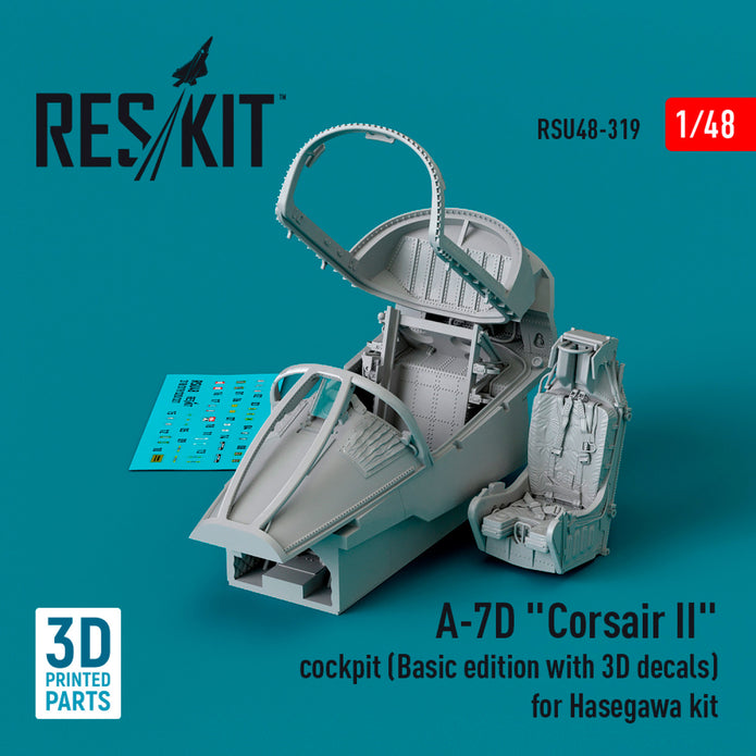 LTV A-7D Corsair II Cockpit (Basic edition with 3D Decals) for Hasegawa kit (3D Printed) Scale 1:48 ResKit RSU48-0319