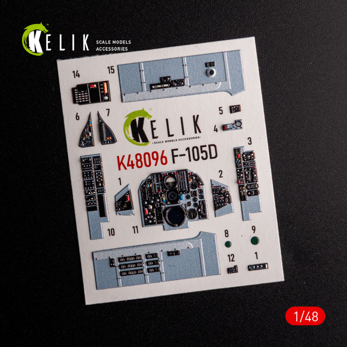 Republic F-105D Thunderchief. Interior 3D Decals (for HobbyBoss Aircraft model kit) Scale 1:48 KeliK K48096