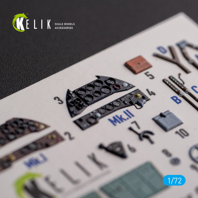 Gloster Gladiator Mk.I/II. Interior 3D Decals (for Airfix Aircraft model kit) Scale 1:72 KeliK K72128
