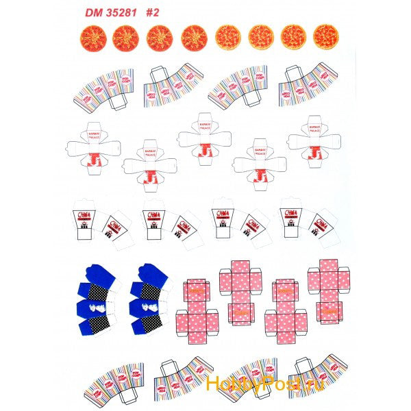 Material for dioramas - packaging for pizza, popcorn and Chinese food (paper) Scale 1:35 DAN Models DM 35281
