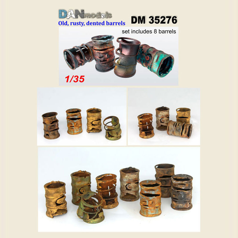 Rusty, crumpled, burnt barrels. Set 8 pcs. resin . 3D printing Scale 1:35 DAN Models DM 35276