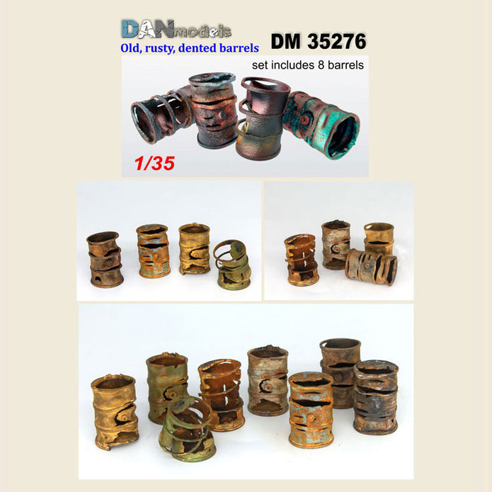Rusty, crumpled, burnt barrels. Set 8 pcs. resin . 3D printing Scale 1:35 DAN Models DM 35276