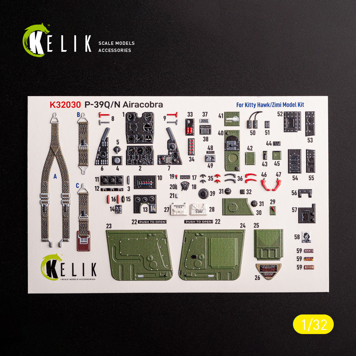 P-39Q/N. Interior 3D Decals (for Kitty Hawk / Zimimodel Aircraft model kit) Scale 1:32 KeliK K32030