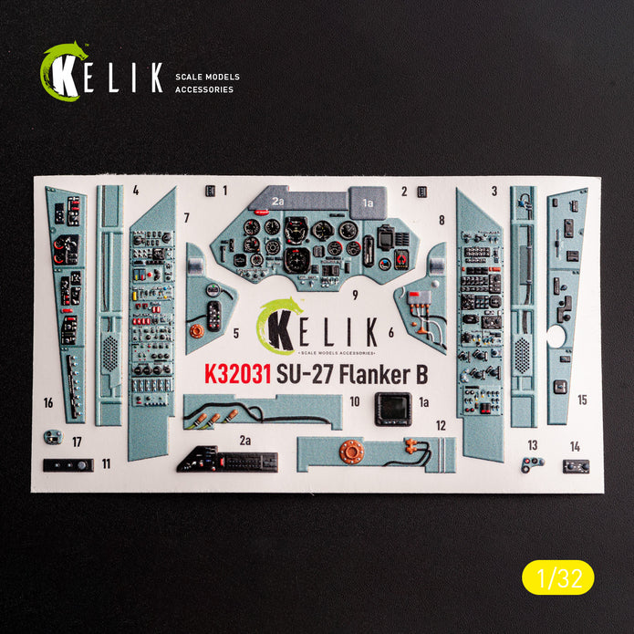 Sukhoi SU-27. Interior 3D Decals (for Trumpeter Aircraft model kit) Scale 1:32 KeliK K32031