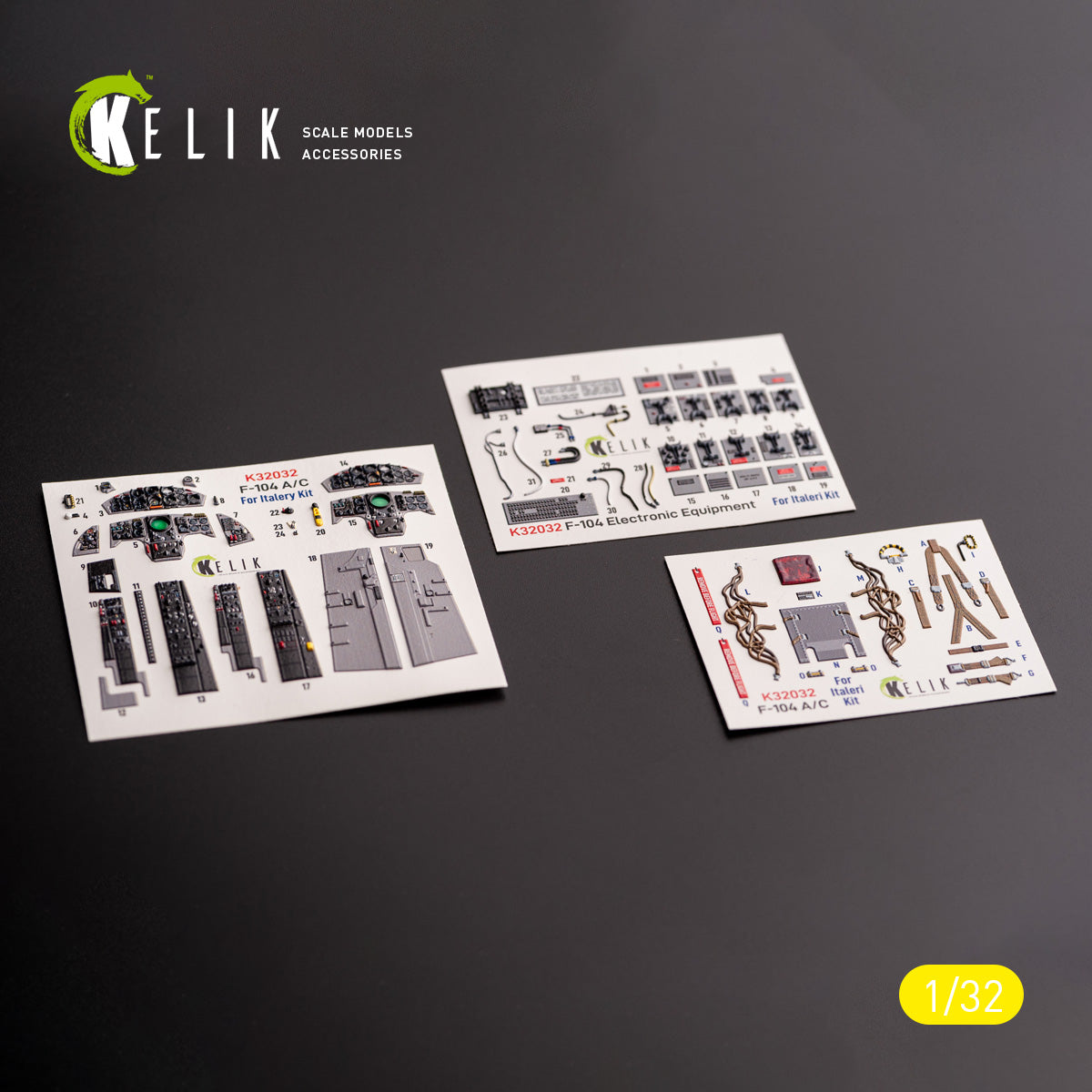 Lockheed F-104 A/C. Interior 3D Decals (for Italeri Aircraft model kit) Scale 1:32 KeliK K32032