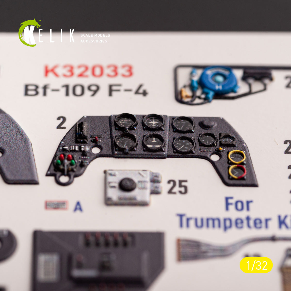 Messerschmitt BF-109 F-4. Interior 3D Decals (for Trumpeter Aircraft model kit) Scale 1:32 KeliK K32033