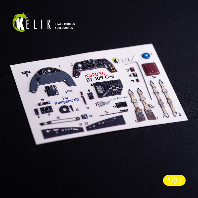 Messerschmitt Bf 109 G-6. Interior 3D Decals (for Trumpeter Aircraft model kit) Scale 1:32 KeliK K32034