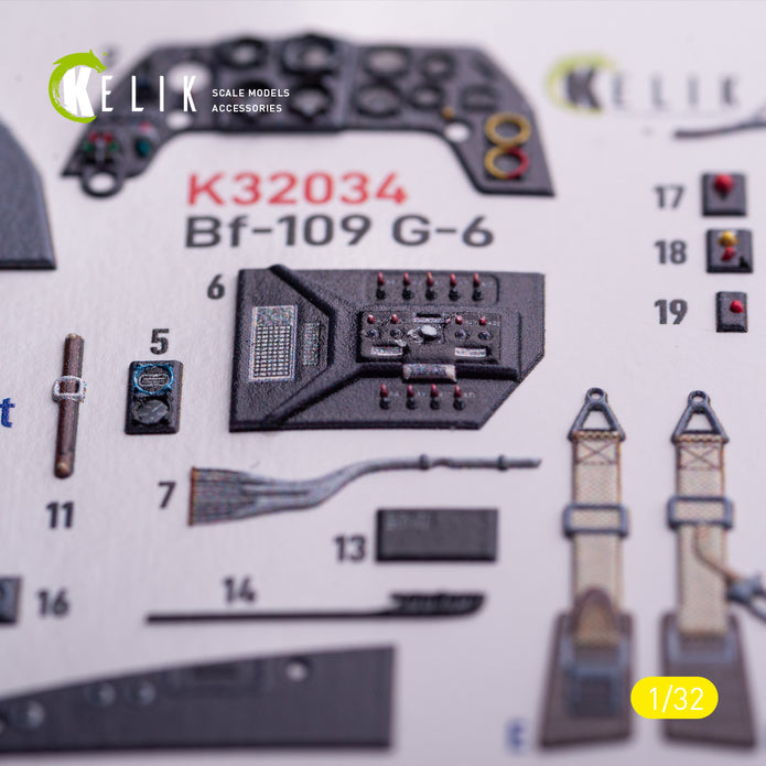 Messerschmitt Bf 109 G-6. Interior 3D Decals (for Trumpeter Aircraft model kit) Scale 1:32 KeliK K32034