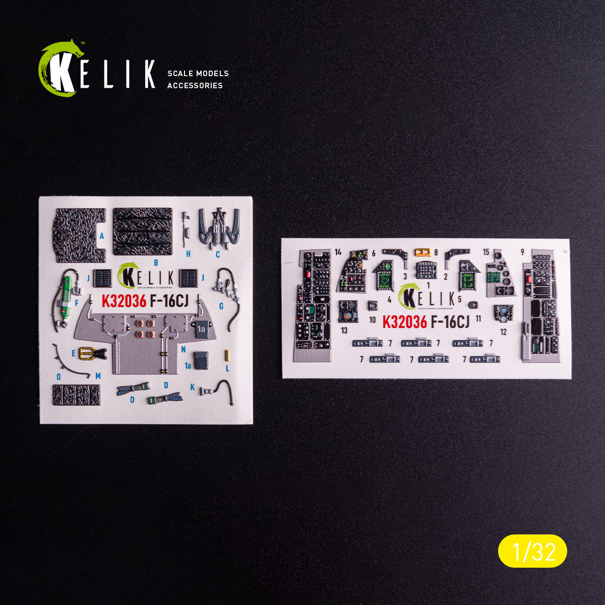 F-16CJ Fighting Falcon. Interior 3D Decals (for Tamiya Aircraft model kit) Scale 1:32 KeliK K32036