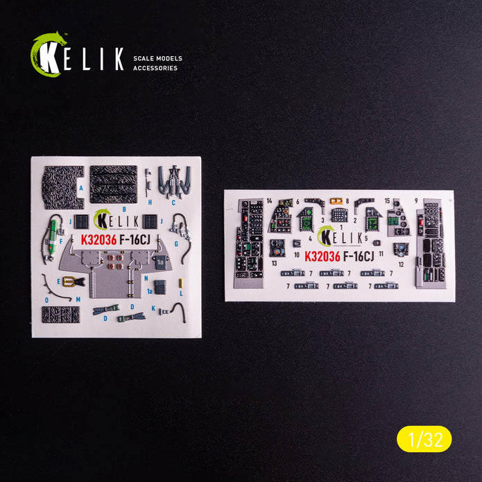 F-16CJ Fighting Falcon. Interior 3D Decals (for Tamiya Aircraft model kit) Scale 1:32 KeliK K32036