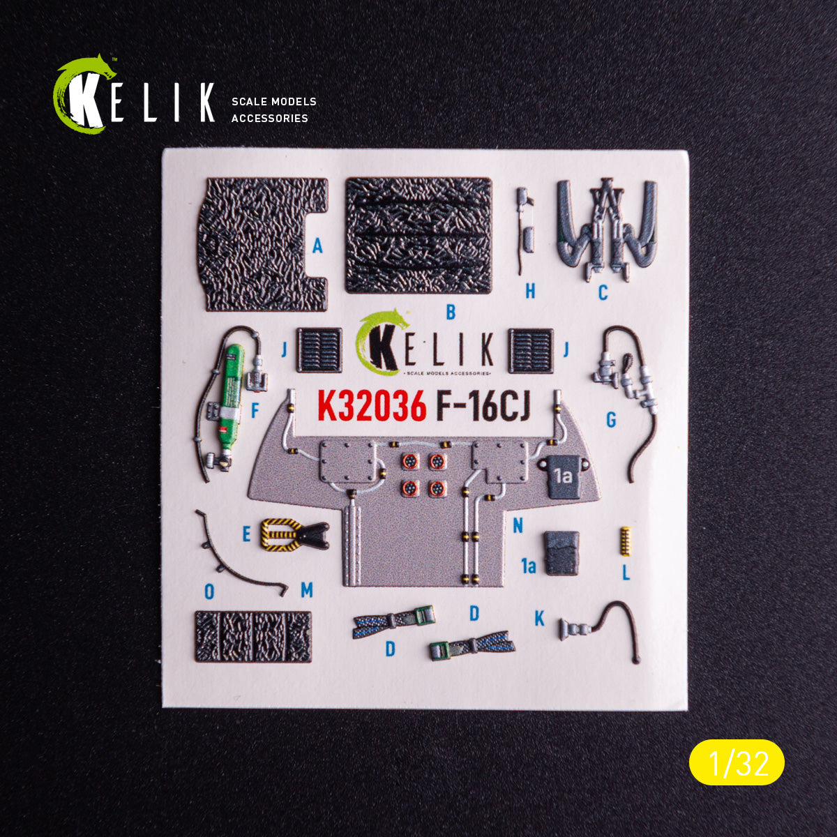 F-16CJ Fighting Falcon. Interior 3D Decals (for Tamiya Aircraft model kit) Scale 1:32 KeliK K32036