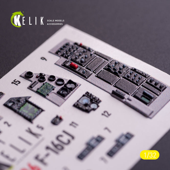 F-16CJ Fighting Falcon. Interior 3D Decals (for Tamiya Aircraft model kit) Scale 1:32 KeliK K32036