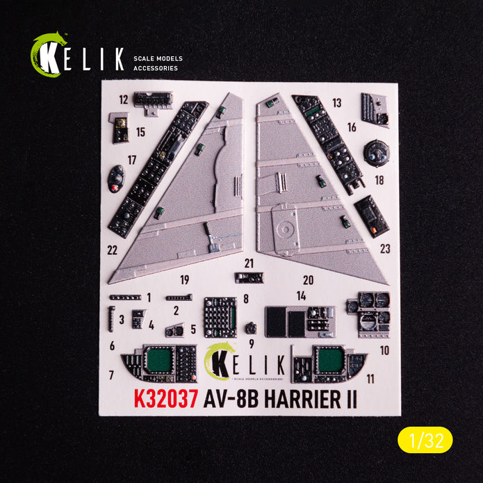 AV-8 Harrier. Interior 3D Decals (for Trumpeter Aircraft model kit) Scale 1:32 KeliK K32037
