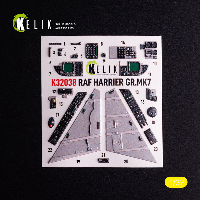 British Aerospace GR.MK7 Harrier. Interior 3D Decals (for Trumpeter Aircraft model kit) Scale 1:32 KeliK K32038