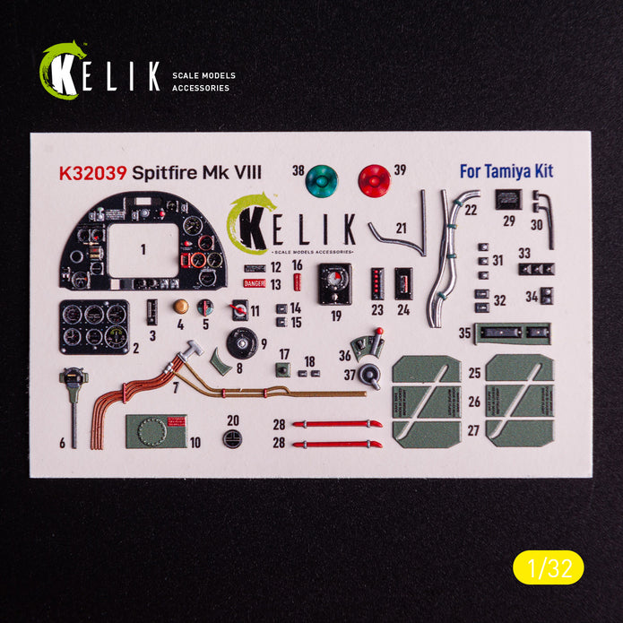 Supermarine Spitfire Mk VIII. Interior 3D Decals (for Tamiya Aircraft model kit) Scale 1:32 KeliK K32039