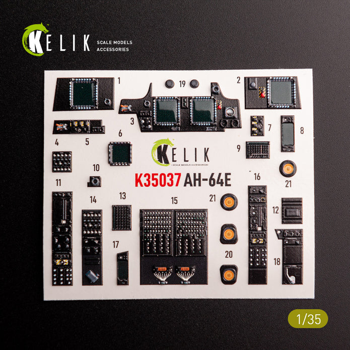 AH-64E Apache. Interior 3D Decals (for Takom Helicopters model kit) Scale 1:35 KeliK K35037