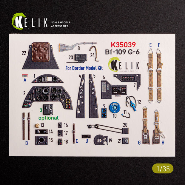 Messerschmitt Bf-109 G-6. Interior 3D Decals (for Border Models Aircraft model kit) Scale 1:35 KeliK K35039
