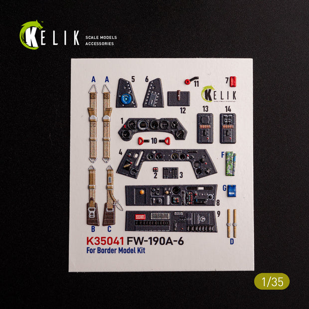 Focke-Wulf FW-190A-6. Interior 3D Decals (for Border Models Aircraft model kit) Scale 1:35 KeliK K35041