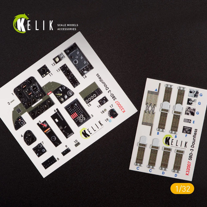 3D Decals Aircraft Douglas SBD-3 "Dauntless" interior (for Trumpeter model kit) Scale 1:32 KeliK K32007 USA (WW2)