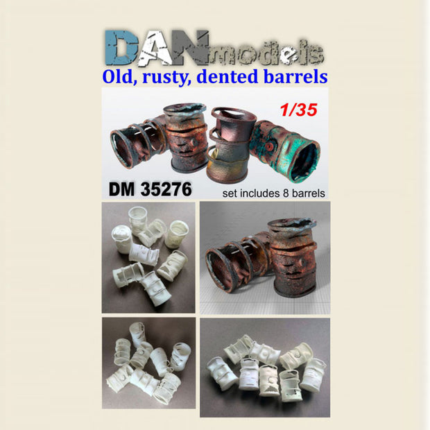 Rusty, crumpled, burnt barrels. Set 8 pcs. resin . 3D printing Scale 1:35 DAN Models DM 35276