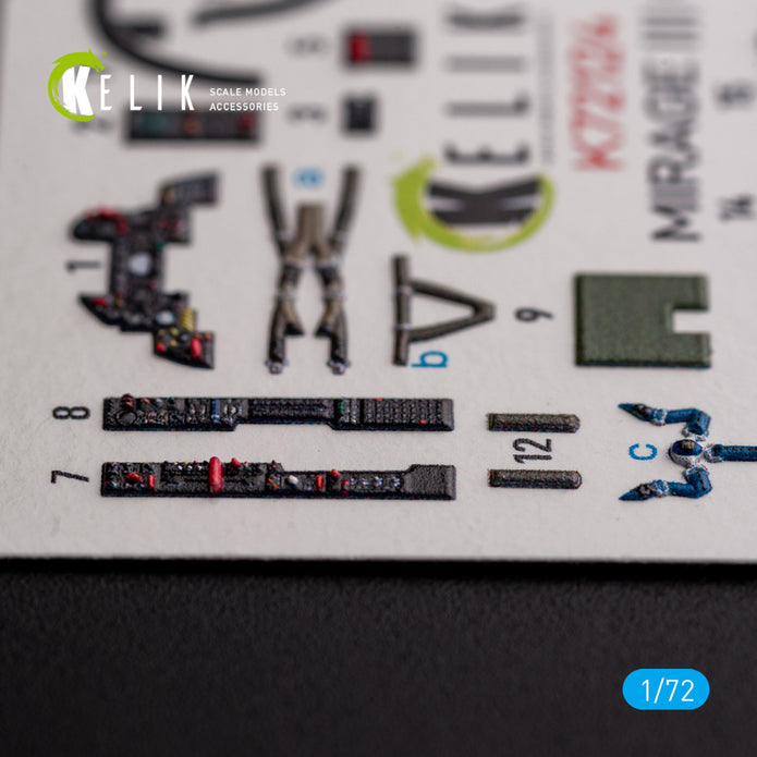MIRAGE III CJ. Interior 3D Decals (for Special Hobby Aircraft model kit) Scale 1:72 KeliK K72124