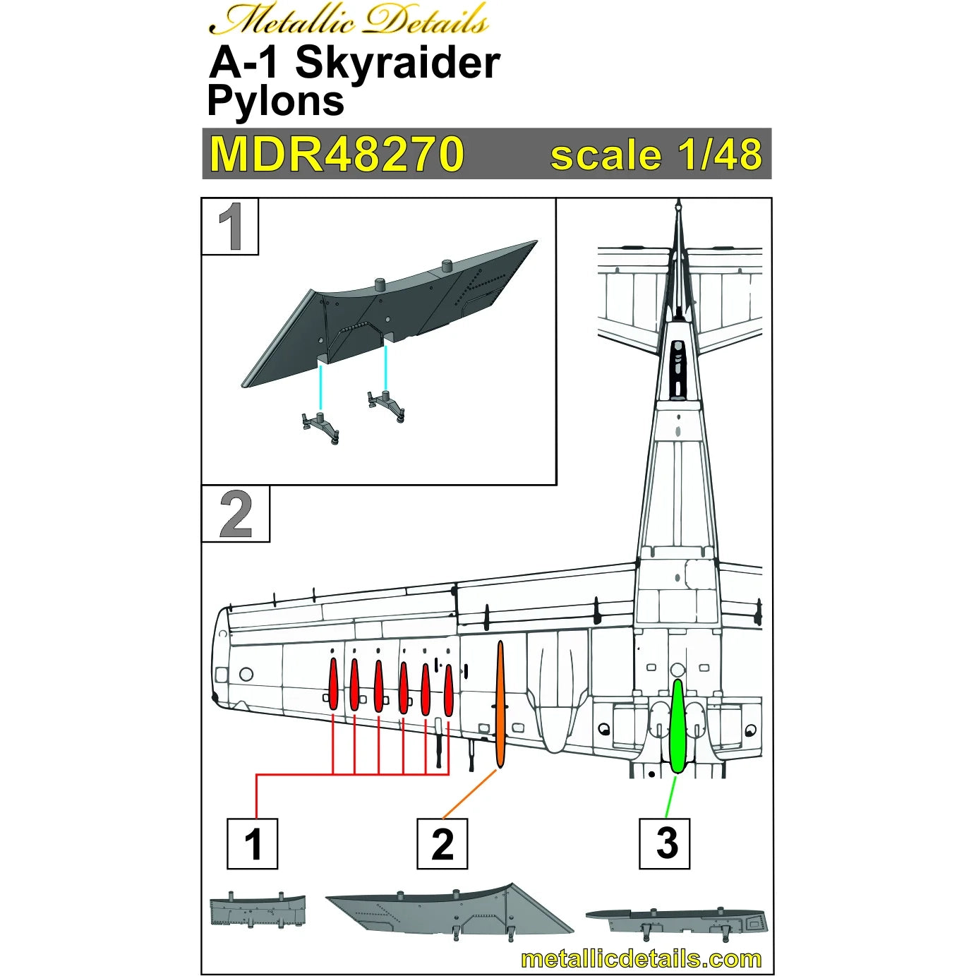 A-1 Skyraider, Pylons (for Tamiya) Scale 1:48 Metallic Details MDR48270