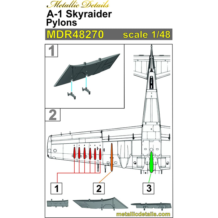 A-1 Skyraider, Pylons (for Tamiya) Scale 1:48 Metallic Details MDR48270