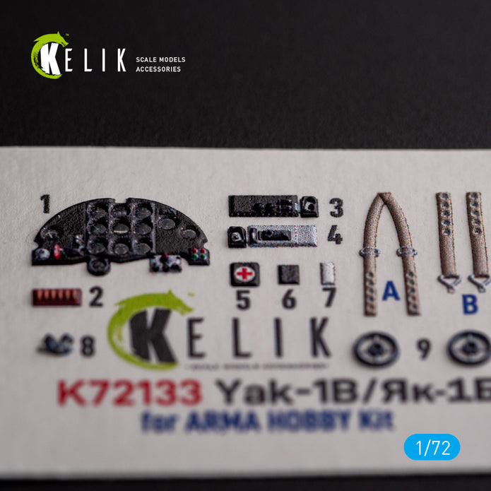 Yak-1B. Interior 3D Decals (for Arma Hobby Aircraft model kit) Scale 1:72 KeliK K72133