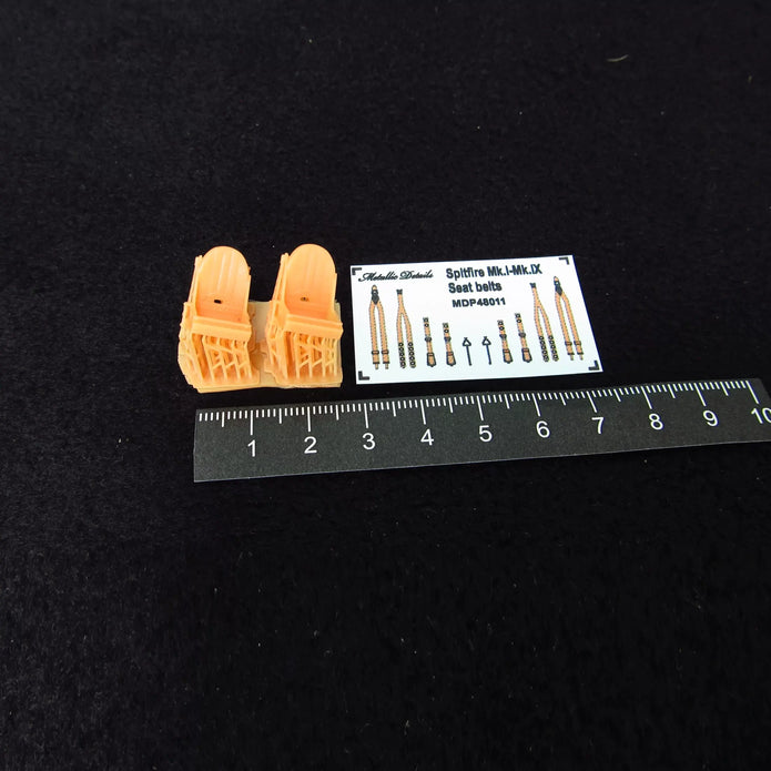 Spitfire Seats + 3D Decals 2 pcs Detailing set (3D-Printed) Scale 1:48 Metallic Details MDR48262 - For Model Kits Aircraft