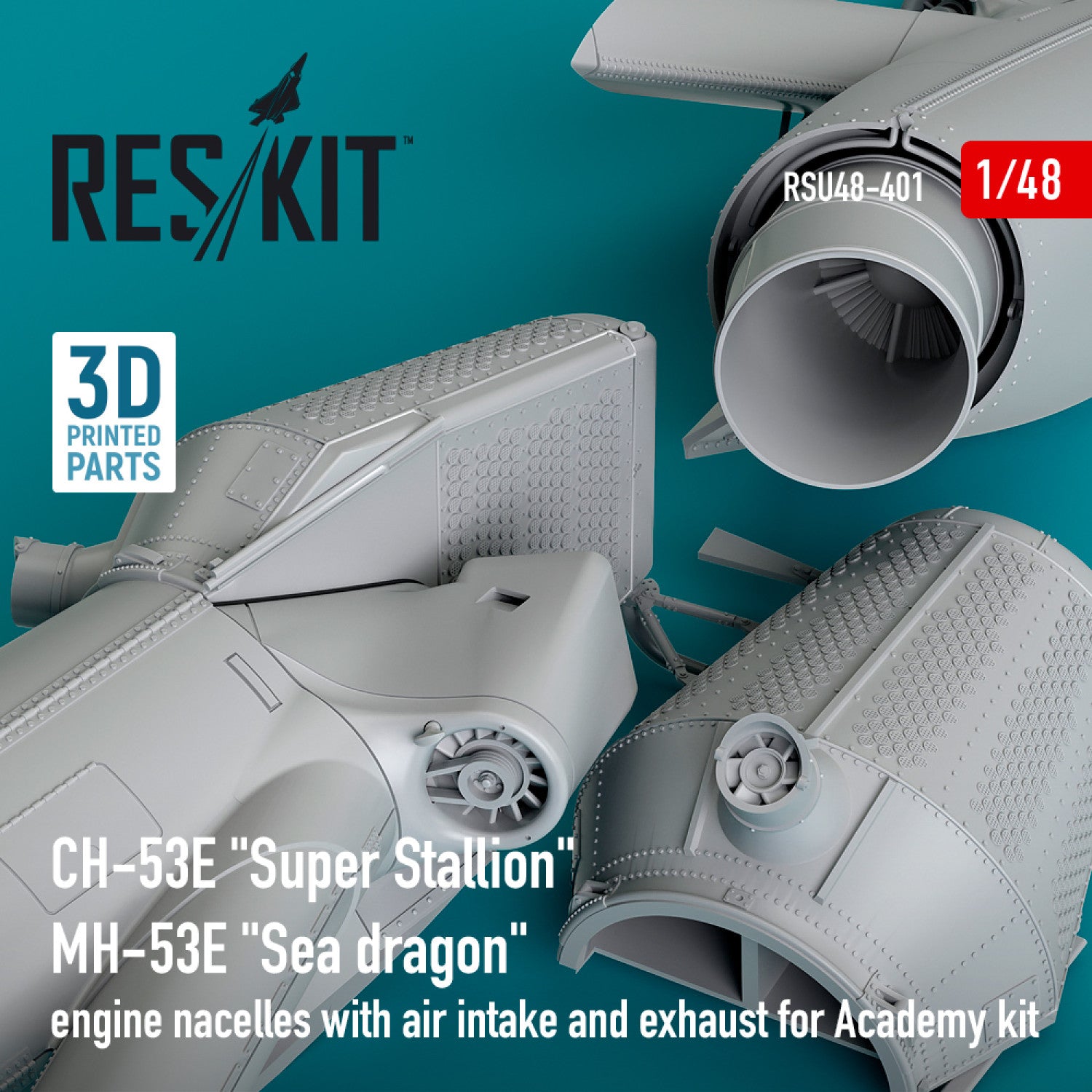 Sikorsky CH-53E Super Stallion, MH-53E Sea Dragon engine nacelles with air intake and Exhaust for Academy kit (3D printed) Scale 1:48 ResKit RSU48-0401
