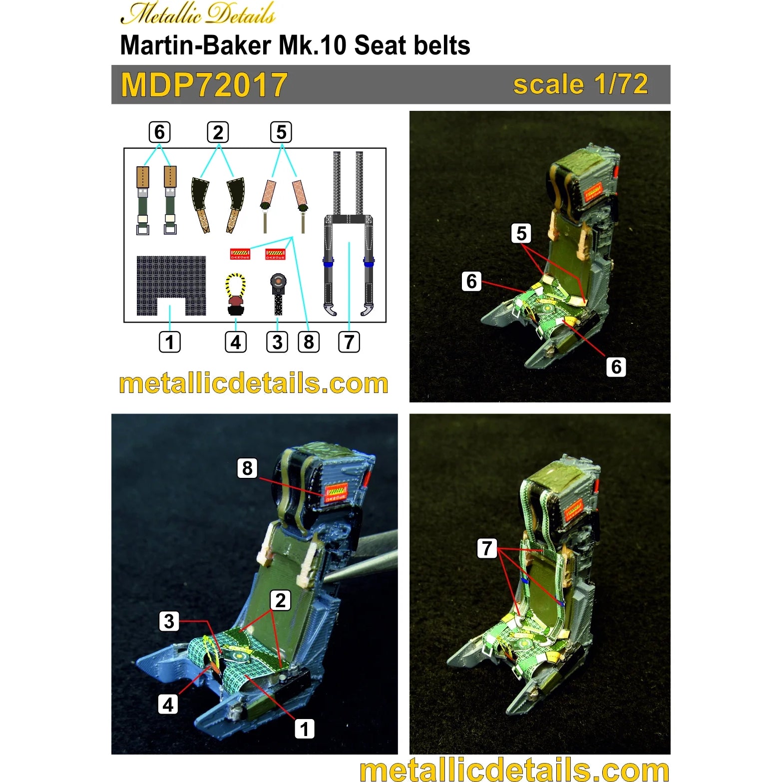 Ejection Seat F16F Rafale, Seats + 3D Decals (3D-Printed) Scale 1:72 Metallic Details MDR72110 - For Models Aircraft Kits