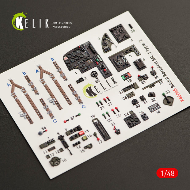 Interior 3D Decal Bristol Beaufort Mk1 type2 (for ICM Model Kit) Scale 1:48 KeliK K48045 United Kingdom (WW2)