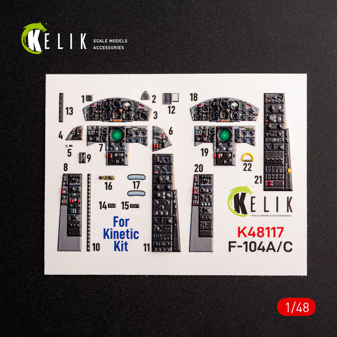 F-104 A/C. Interior 3D Decals (for Kinetic Aircraft model kit) Scale 1:48 KeliK K48117