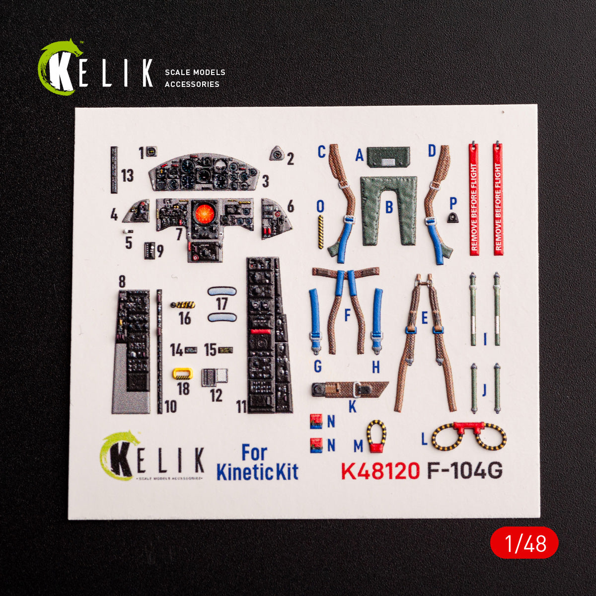 F-104G. Interior 3D Decals (for Kinetic Aircraft model kit) Scale 1:48 KeliK K48120