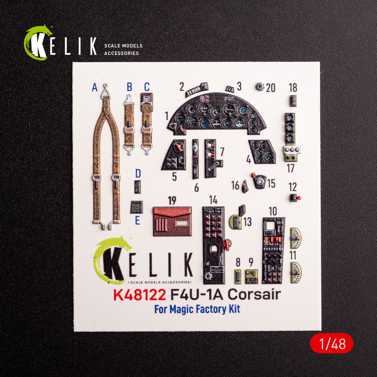 F4U-1A Corsair. Interior 3D Decals (for Magic Factory Aircraft model kit) Scale 1:48 KeliK K48122