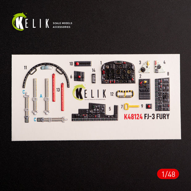 FJ-3. Interior 3D Decals (for Kitty Hawk / Zimimodel Aircraft model kit) Scale 1:48 KeliK K48124