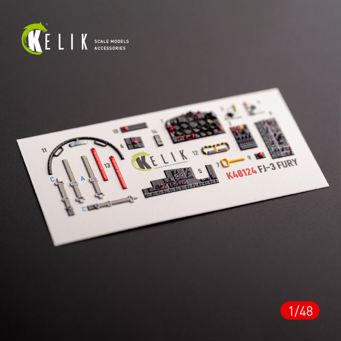 FJ-3. Interior 3D Decals (for Kitty Hawk / Zimimodel Aircraft model kit) Scale 1:48 KeliK K48124