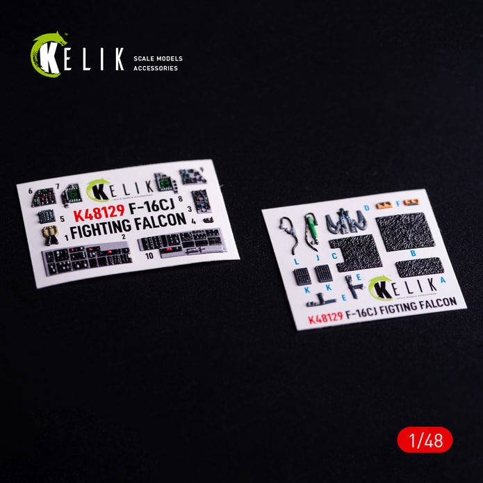 F-16CJ Fighting Falcon. Interior 3D Decals (for Hasegawa Aircraft model kit) Scale 1:48 KeliK K48129