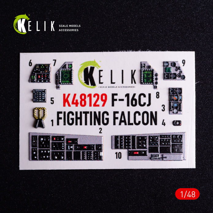 F-16CJ Fighting Falcon. Interior 3D Decals (for Hasegawa Aircraft model kit) Scale 1:48 KeliK K48129