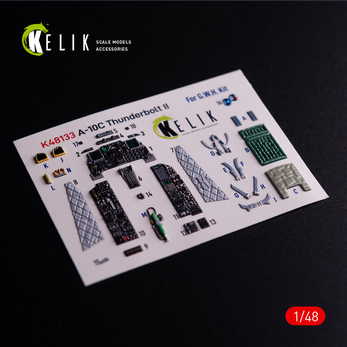Fairchild Republic A-10A Thunderbolt II. Interior 3D Decals (for GWH Aircraft model kit) Scale 1:48 KeliK K48133
