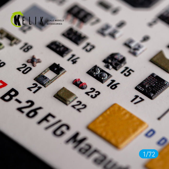 B-26 F/G Marauder. Interior 3D Decals (for Hasegawa Aircraft model kit) Scale 1:72 KeliK K72117