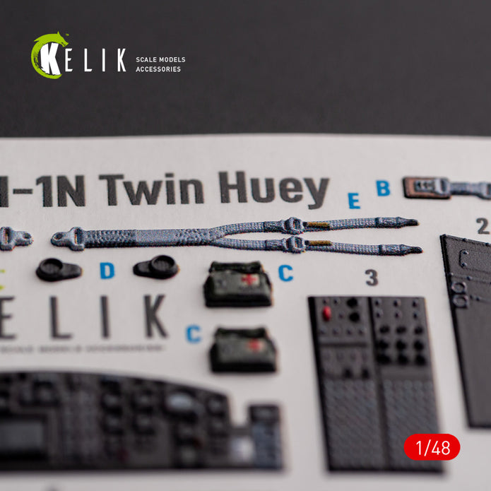 UH-1N Twin Huey. Interior 3D Decals (for Kitty Hawk / Zimimodel Helicopter model kit) Scale 1:48 KeliK K48105