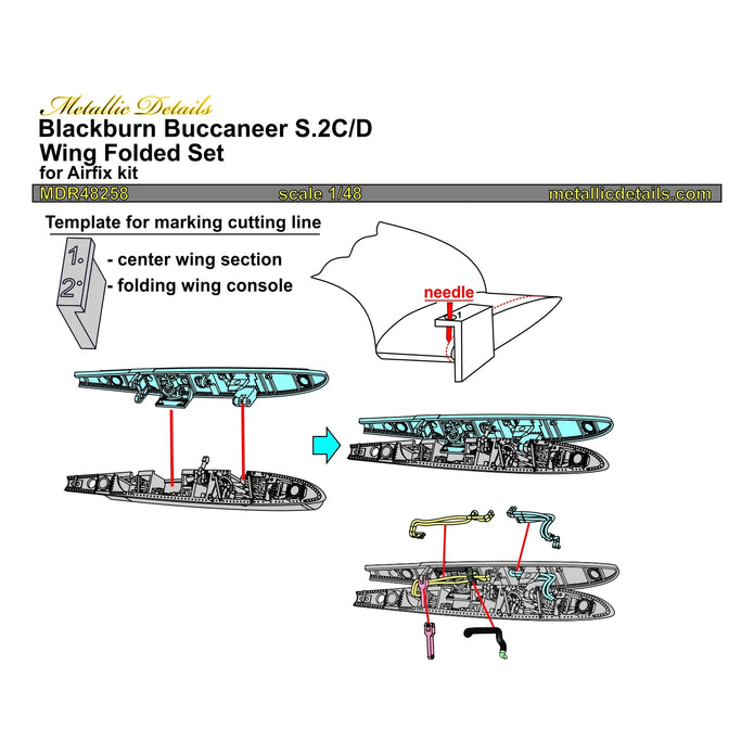 Blackburn Buccaneer S/2C/D/ Wing folded set, detailing of wing folding mechanism of the aircraft model (for Airfix) Scale 1:48 Metallic Details MDR48258